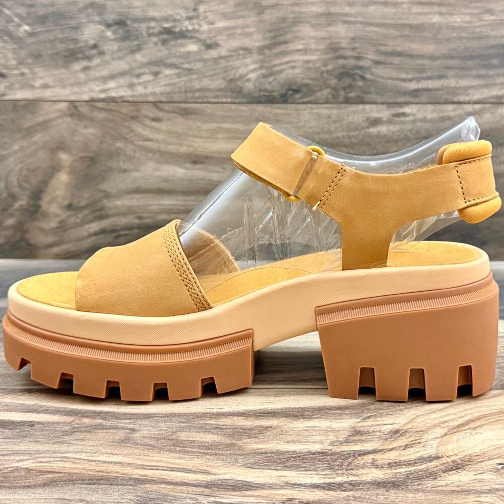 NIB Timberland Everleigh 9M Lug Sole Ankle Strap Sandal Wheat Nubuck - Picture 5 of 10